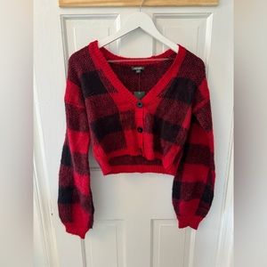 Cute buffalo Check Cropped Winter Cardigan by Wild Fable